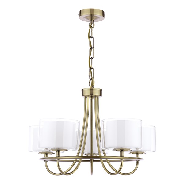 (image for) Laura Ashley Southwell 5 Light Armed Pendant Antique Brass and Opal Glass